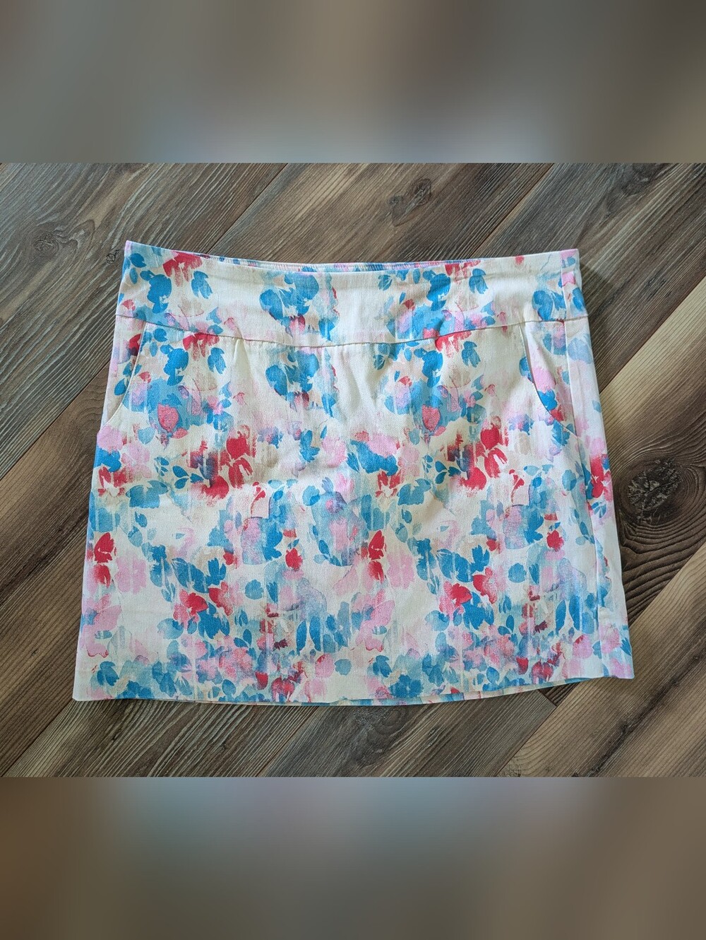 Zac & Rachel Water Color Floral High Waisted Skort With Pockets Large